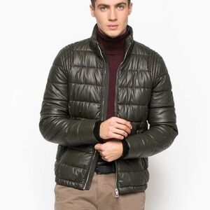 NEW GUESS Dark Green Leather Jacket